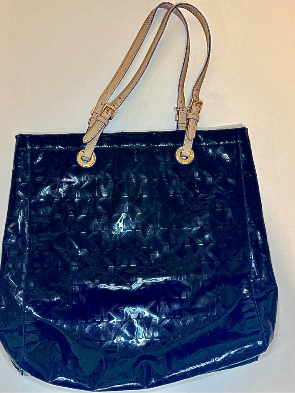 Michael Kors Large Black Tote Bag with Tan Straps